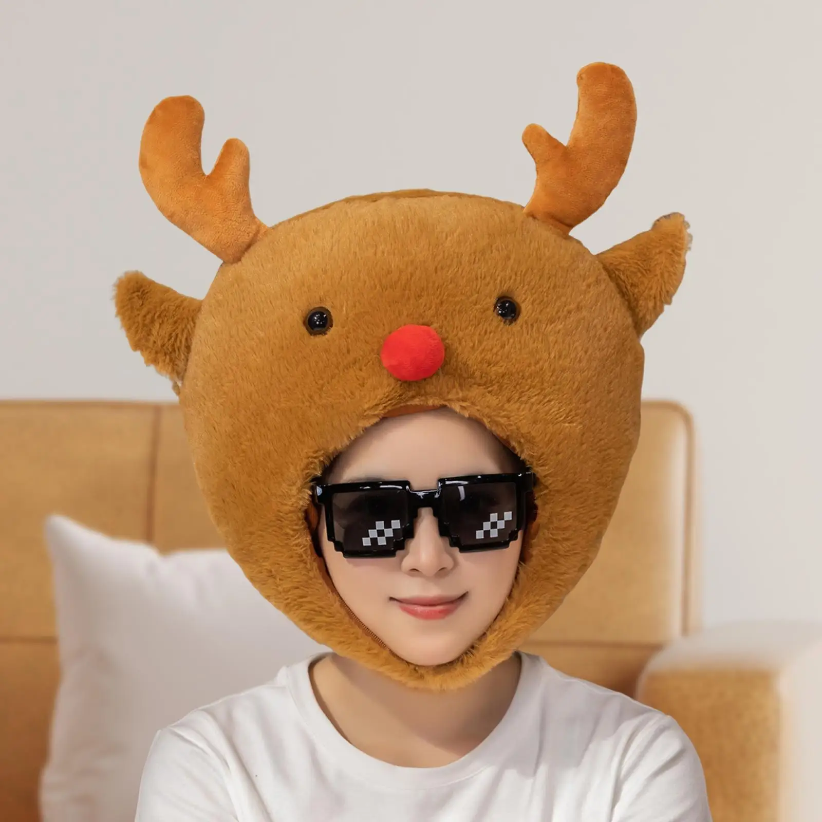 

Christmas Reindeer Plush Headpiece Creative Fluffy Adjustable Multifunctional for Theater Performances Cute Animal Headband