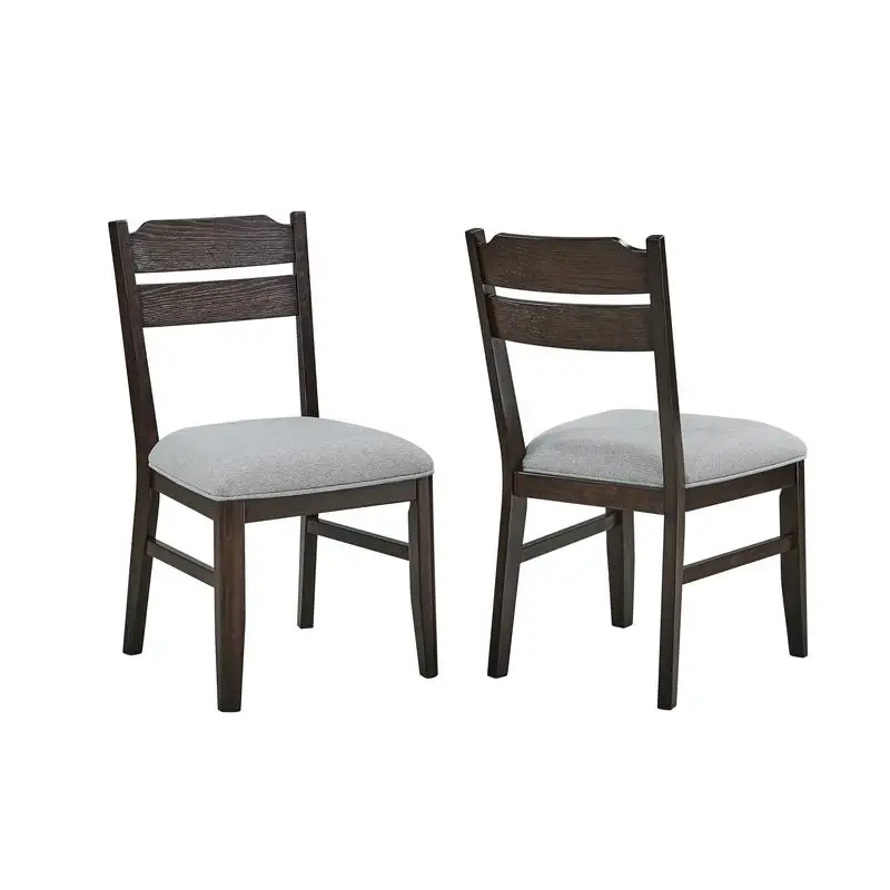 Dark Oak Finish Dining Chair with Wooden Frame and Gray Upholstered Seat Furniture