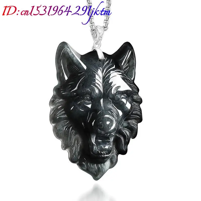 Burmese Jadeite Wolf Pendant Necklace Accessories Natural Jewelry Charm Vintage 925 Silver Real Jade Talismans Gifts for Women