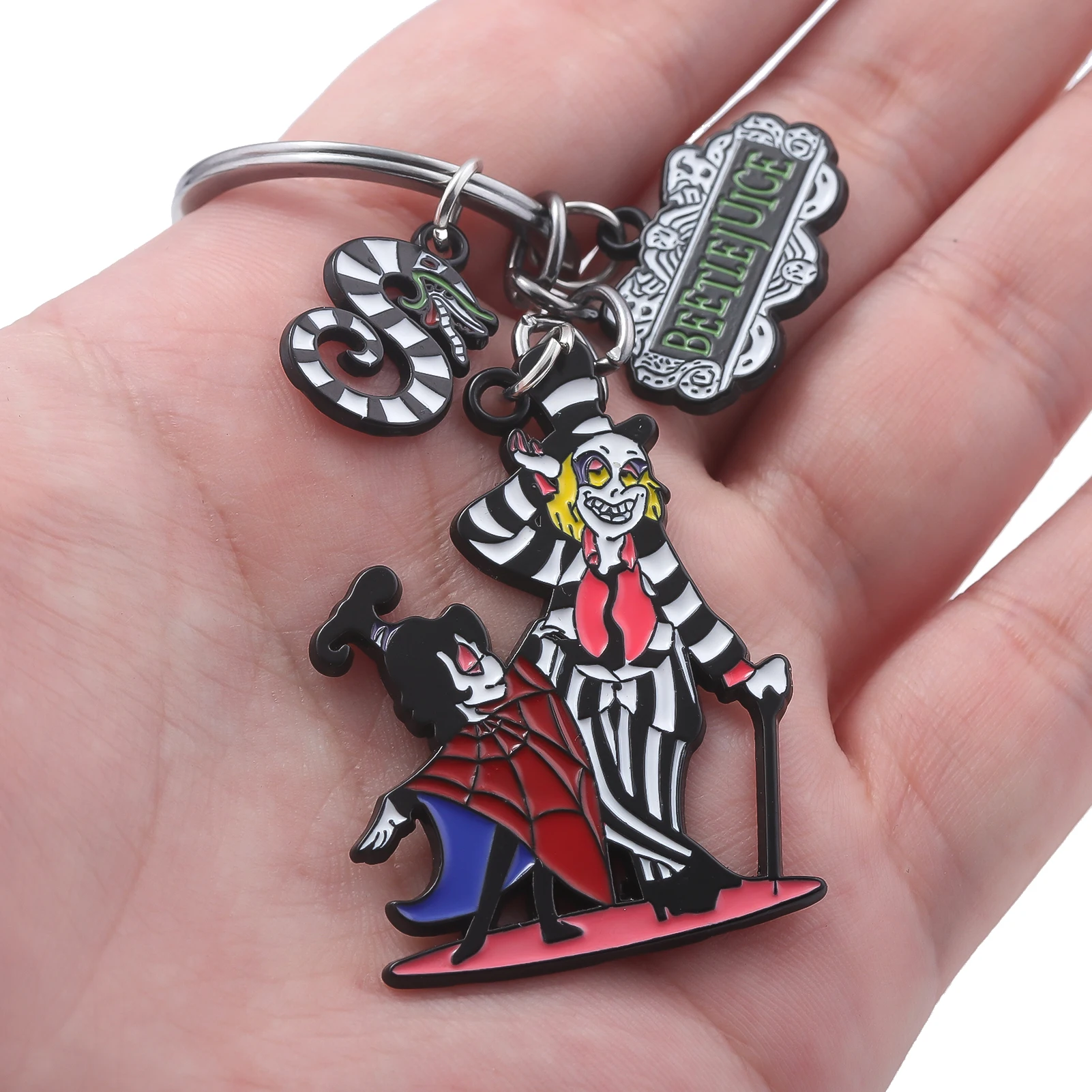 Fantasy Horror Comedy Beetle Series Grandmaster Keychain Striped Snake Metal Pendant Keyring for Friends Jewelry Accessory Gift