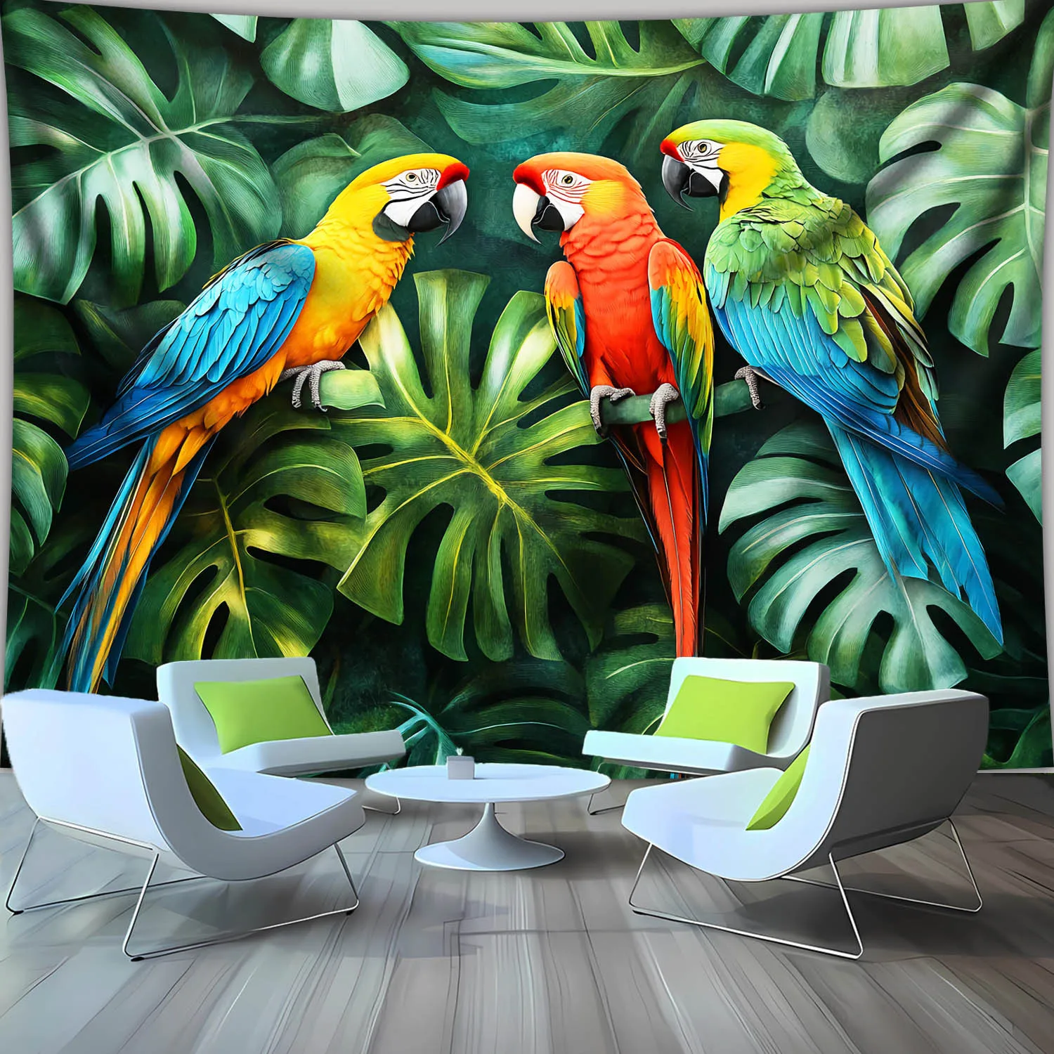 Exotic Macaw Parrots Tropical Jungle Tapestry Mural Wall Art Boho Rainforest Foliage Print Hanging Decor for Bedroom