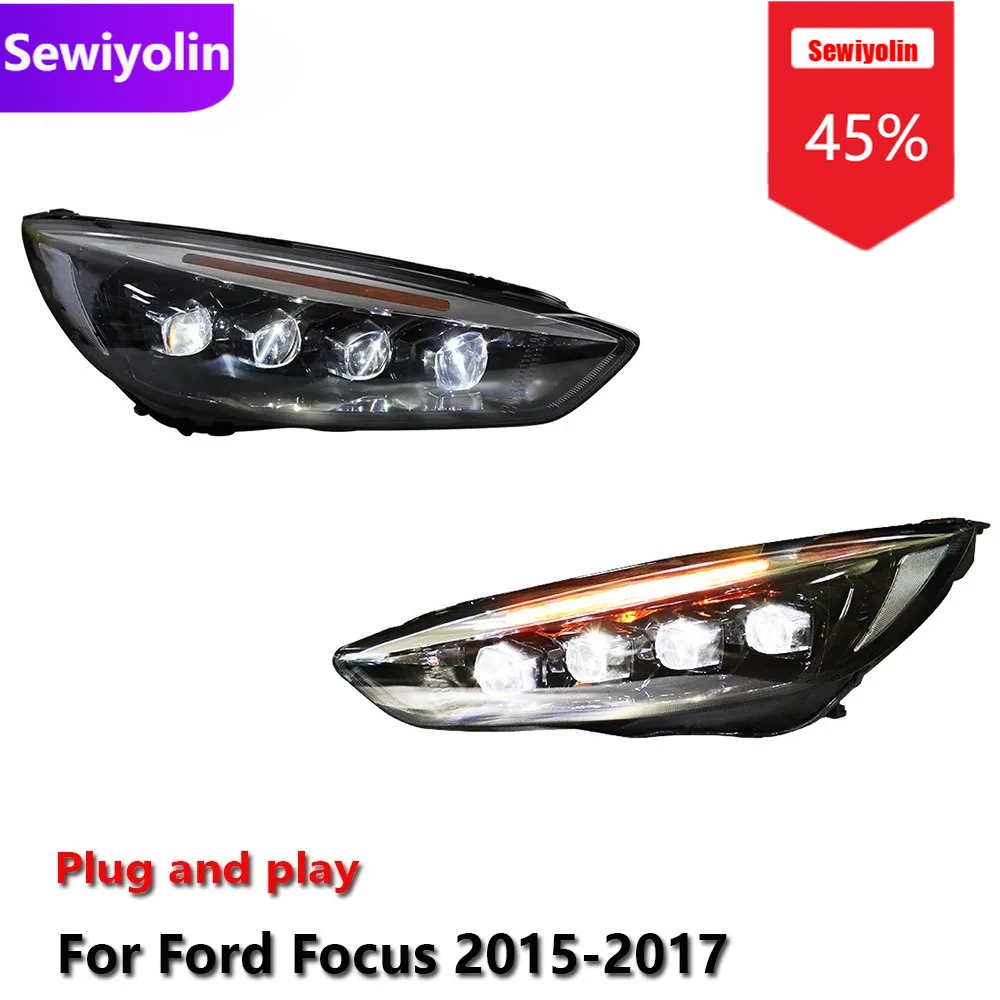 

Автомобильные светодиодные фары DRL в сборе для Ford Focus 2015-2017 противотуманные фары DRL тормозного указателя поворота Plug and Play