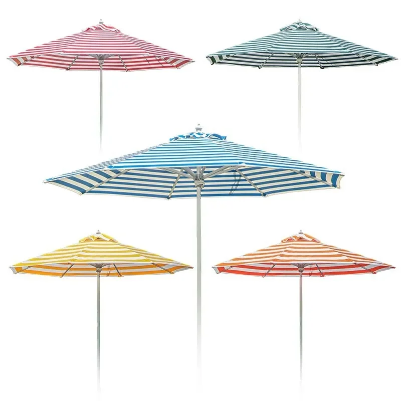Outdoor Courtyard Beach Parasol Small Garden Villa Striped Sun Umbrella Outdoor Camping Commercial Central Pillar Umbrella