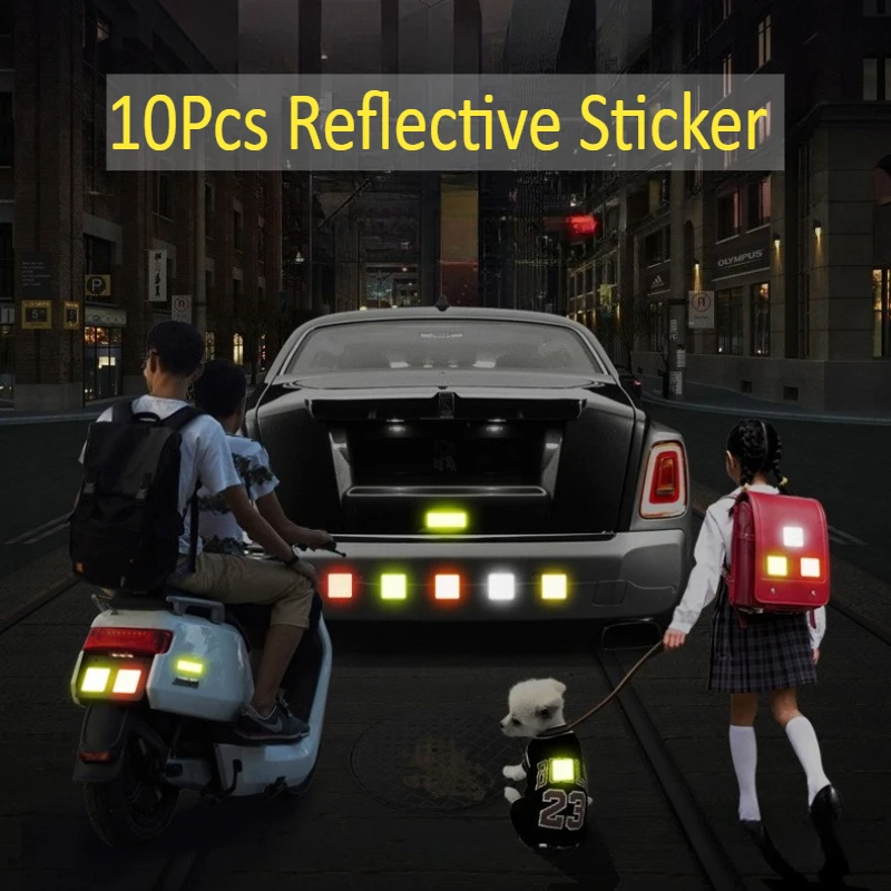 

10 шт. прямоугольные светоотражающие решетчатые наклейки для автомобиля, мотоцикла, ночного движения, предупреждение о безопасности, водонепроницаемые знаки, светящиеся в темноте