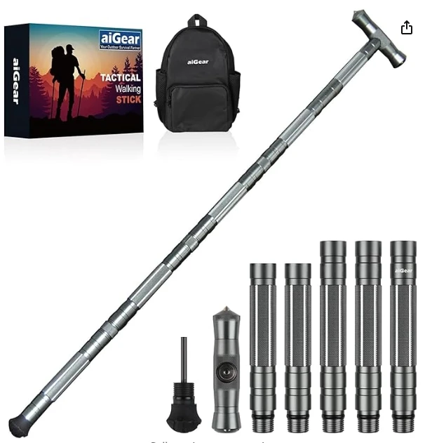 Hiking Walking Staff - Trekking Poles Tactical Staff Adjustable Hiking Stick Gear for Outdoor Survival Camping Hiking