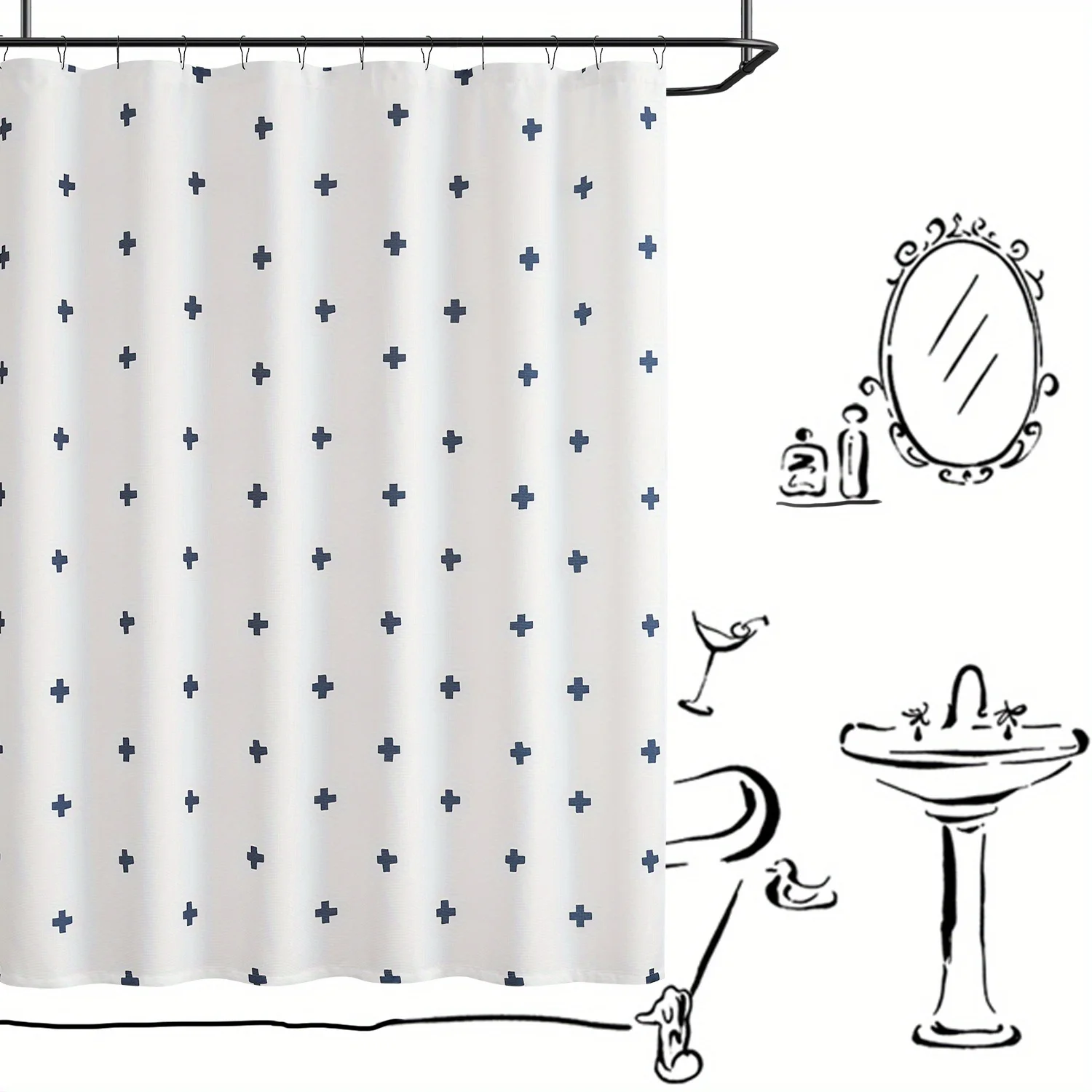 JINCHAN Cross Pattern Geometric Shower Curtain - Inspirational Modern Design, Waterproof, 70x72 Inches, Includes Hooks #2