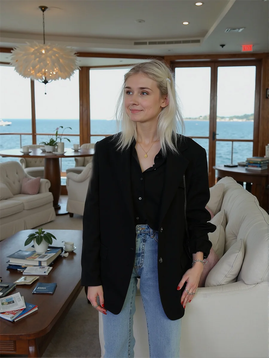 Sólido único breasted blazers clássicos para mulher roupas femininas turn-down comprimento médio marrom manguito bordado sarja rolo de manga comprida