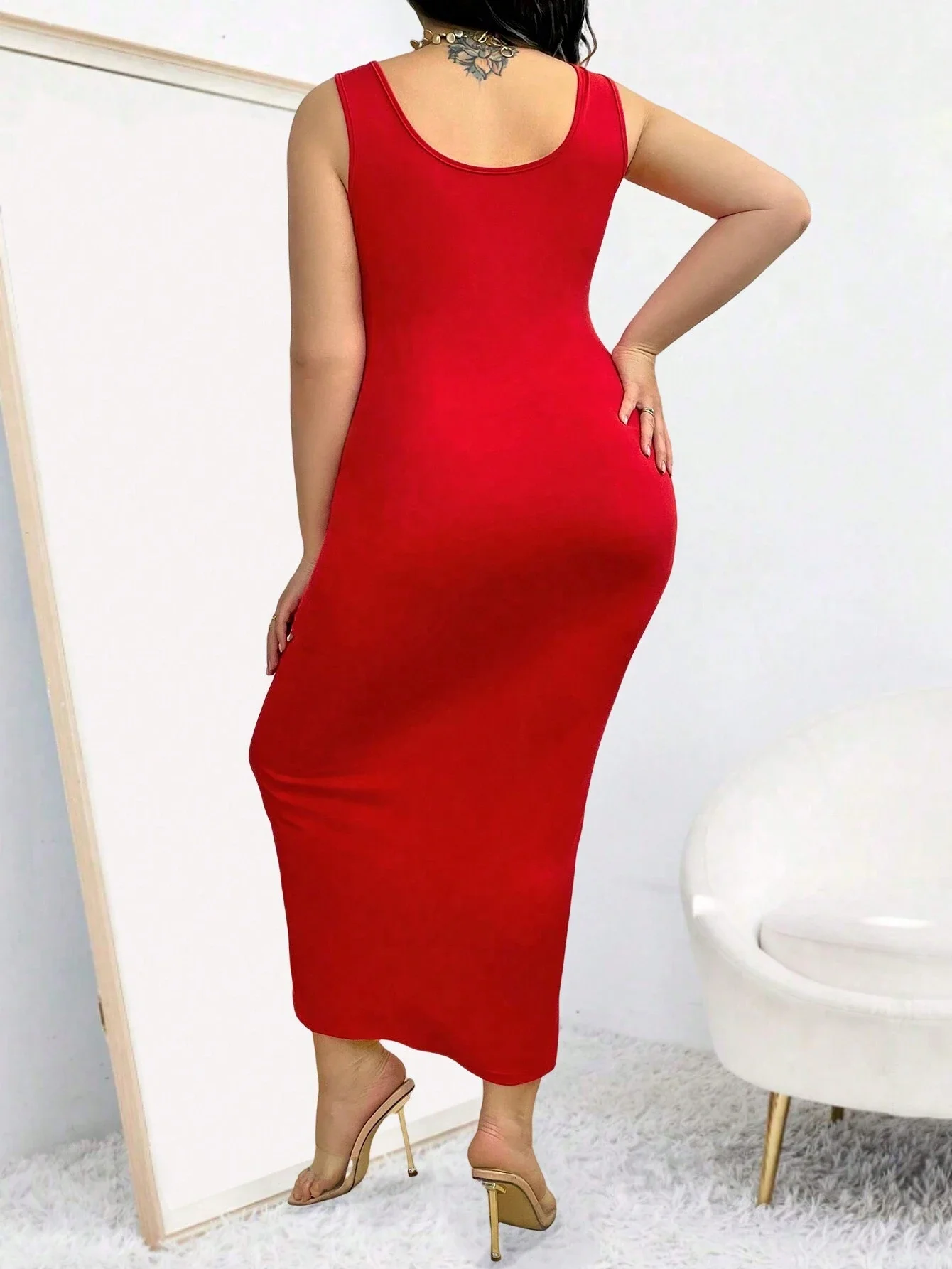

Красное однотонное облегающее платье миди без рукавов для женщин, летний наряд для вечеринок