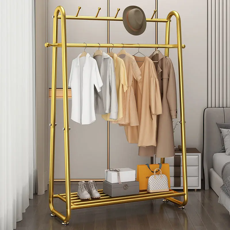 Home Room Furniture Household Clothes Storage Floor Folding Standing Hanger Bedroom Balcony Simple Removable Metal Clothe Rack