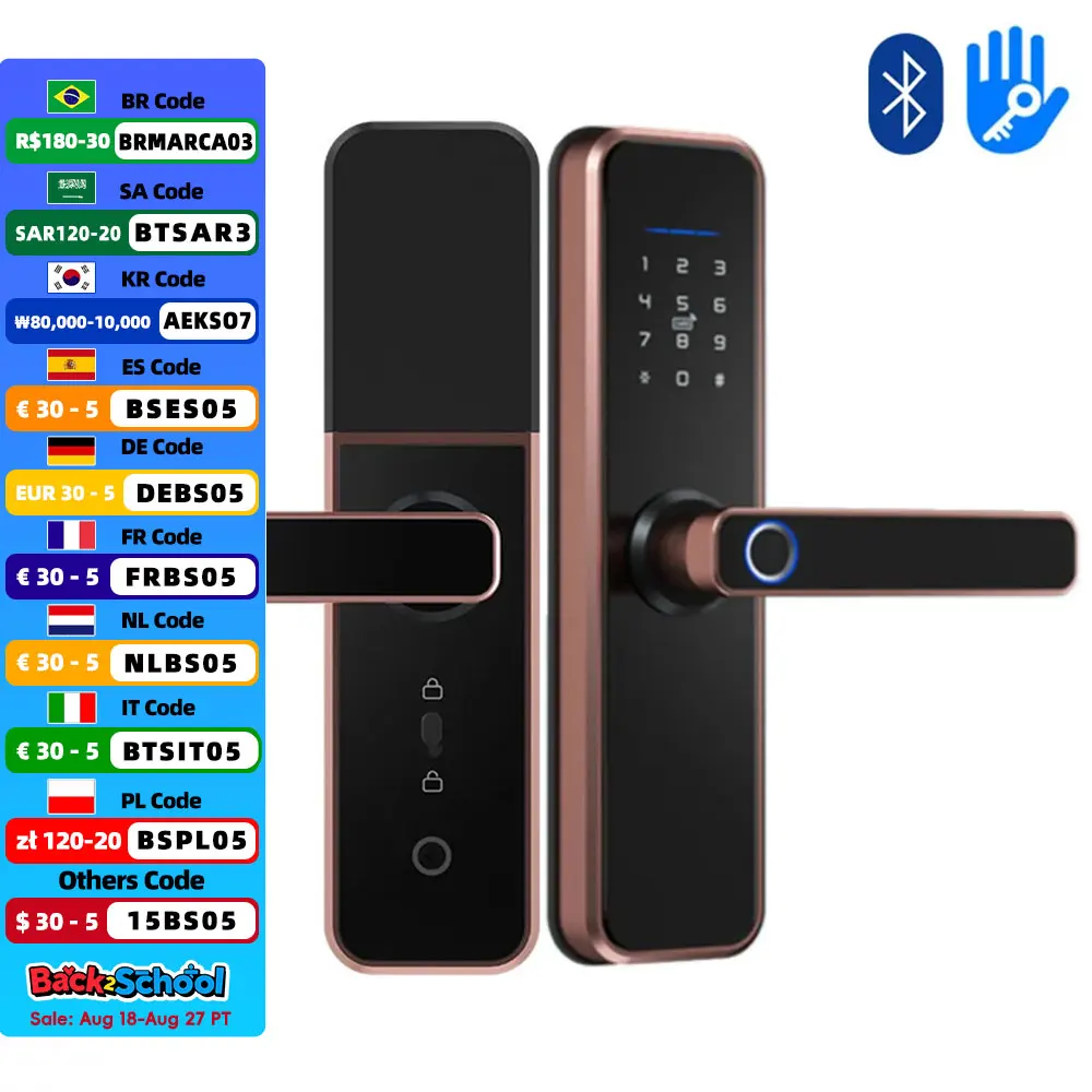 

Умный дверной замок RAYKUBE 5 Метод разблокировки Bluetooth TTlock приложение простое управление удаленно временный пароль X5 красная бронза