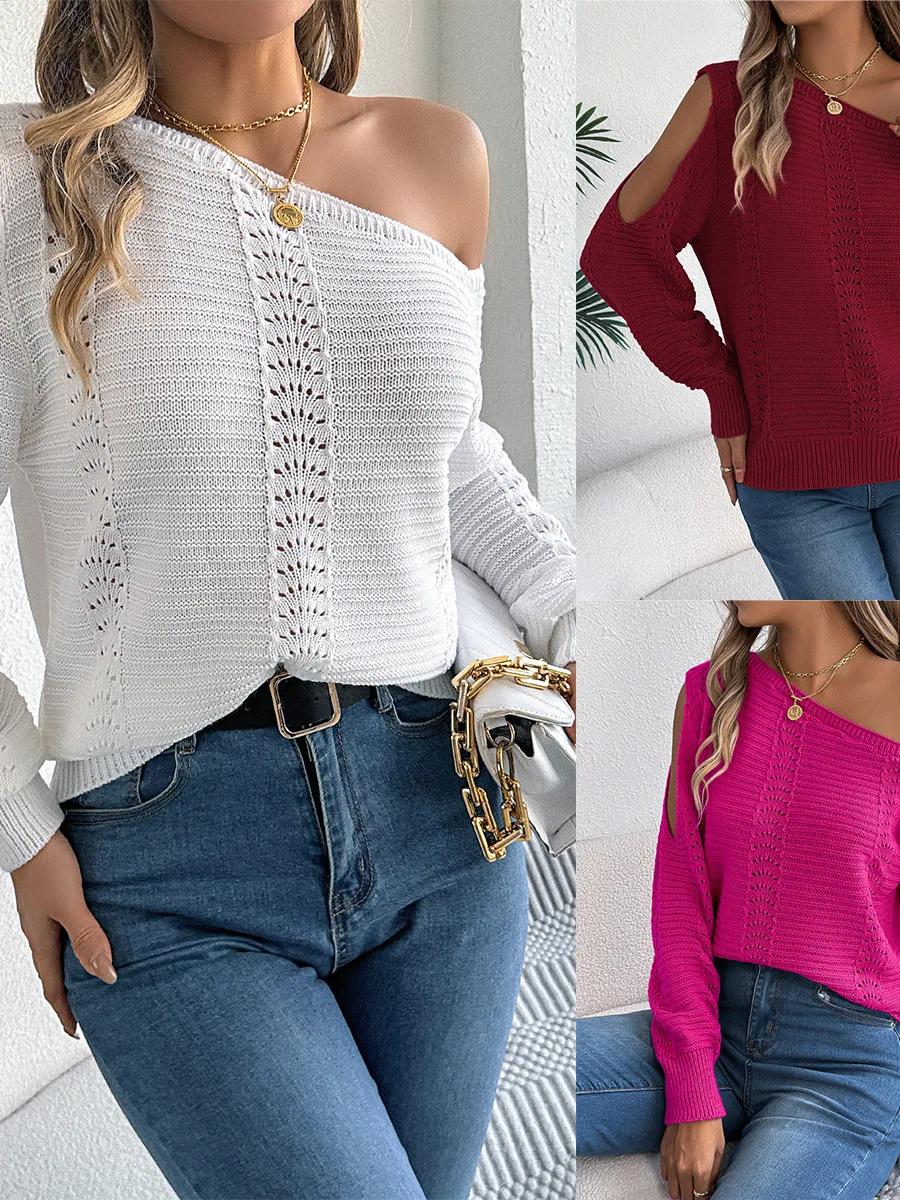 

Women's Color Hollow out oulder Sweater Casual Sle Loose Fit Long Sve Top Pure Color Bal Design Online Excl...
