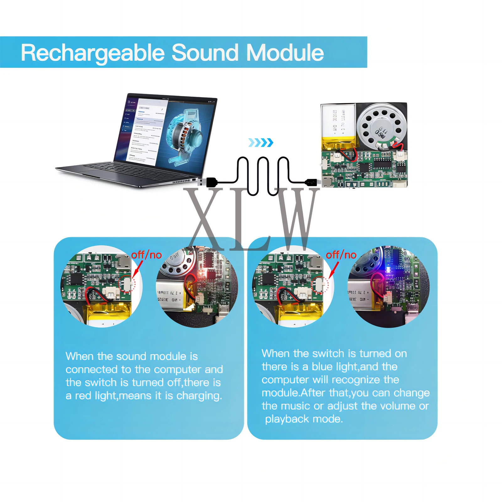 8M Light-Activated Sound Module USB Downloadable & Recordable Voice Chip with MP3 Audio Playback for Xmas Greeting Card Gifts.