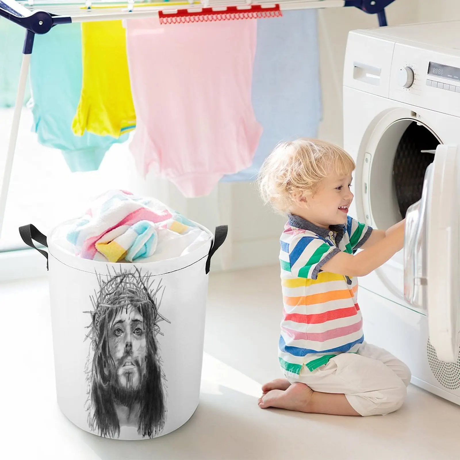 Jesus Christ Unisex Crewneck Sweatshirt Spreadshirt Tie Up Your Dirty Pocket Graphic Cool Laundry Basket Handle on Both Sides Ca image 5