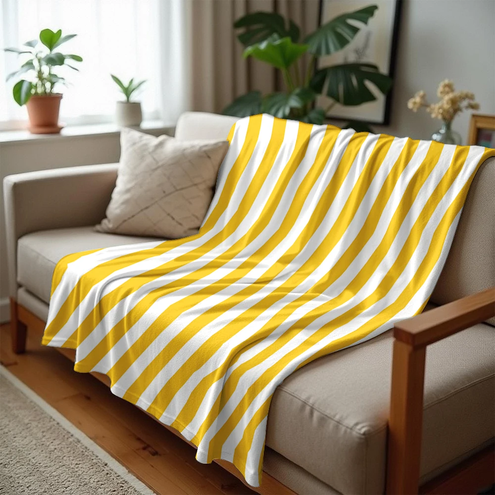 Yellow & White Line Ultra Soft Sherpa Fleece Blanket Fluffy Warm Halloween Cozy Throw for Sofa Couch Bedroom Gift All season
