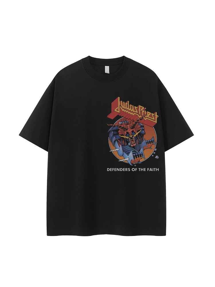 Judas Priest Band Vintage American Streetwear Loose Rock Short Sleeve T-Shirt Shoulder Drop Casual Fashion Urban Style Cotton