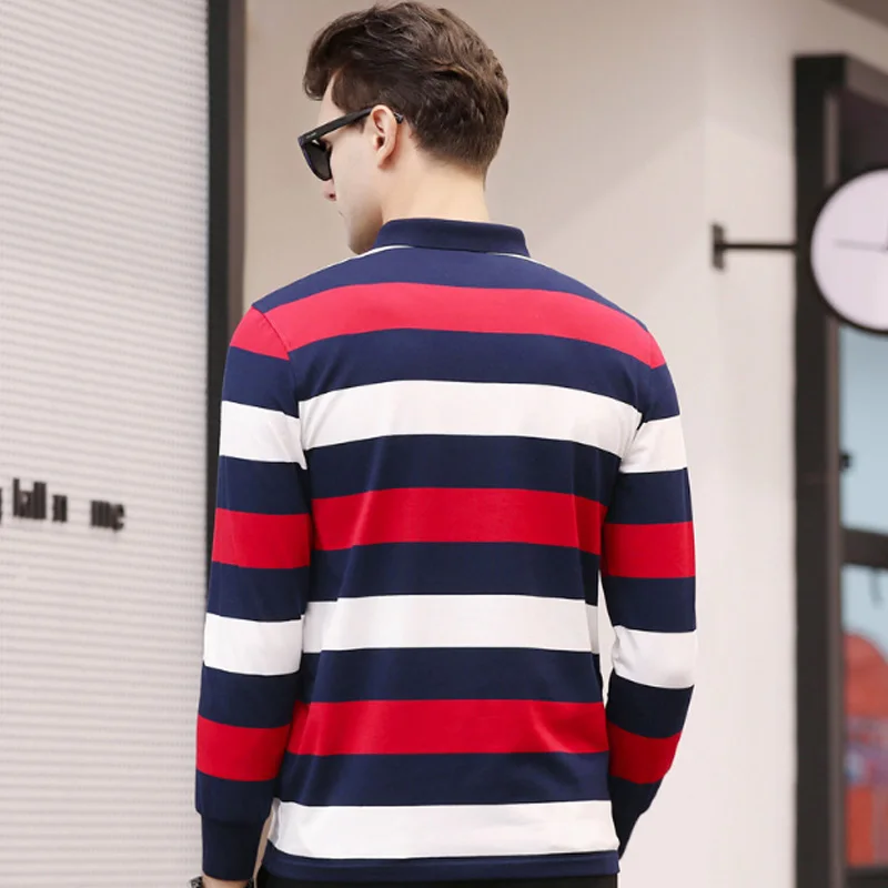 New Autumn winter polo shirt High quality brand cotton men\'s polo shirt Business casual striped Solid shirt polo men clothing