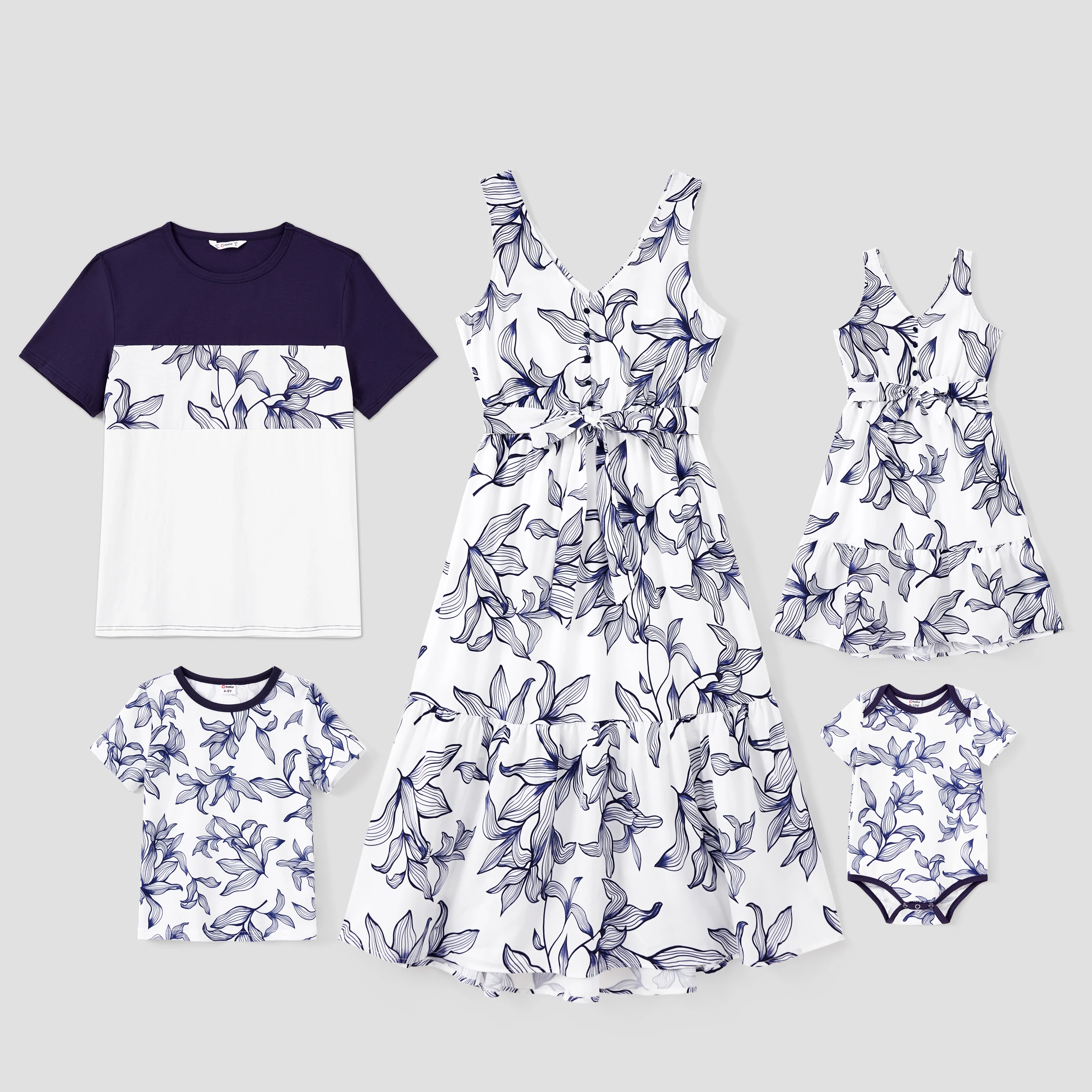 

PatPat Family Matching Sets Floral Tee or V-Neck Faux Button Elastic Waist Sleeveless Dress