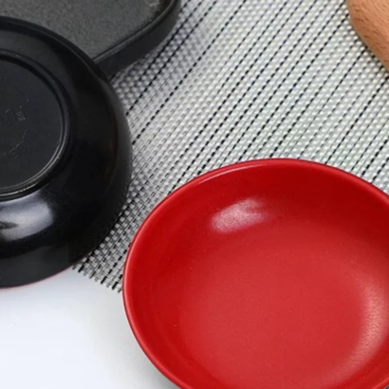 3Pcs Red And Black Round Melamine Seasoning Dishes Sauce Dipping Bowls Appetizer Plates Condiment Kitchen Household Serving