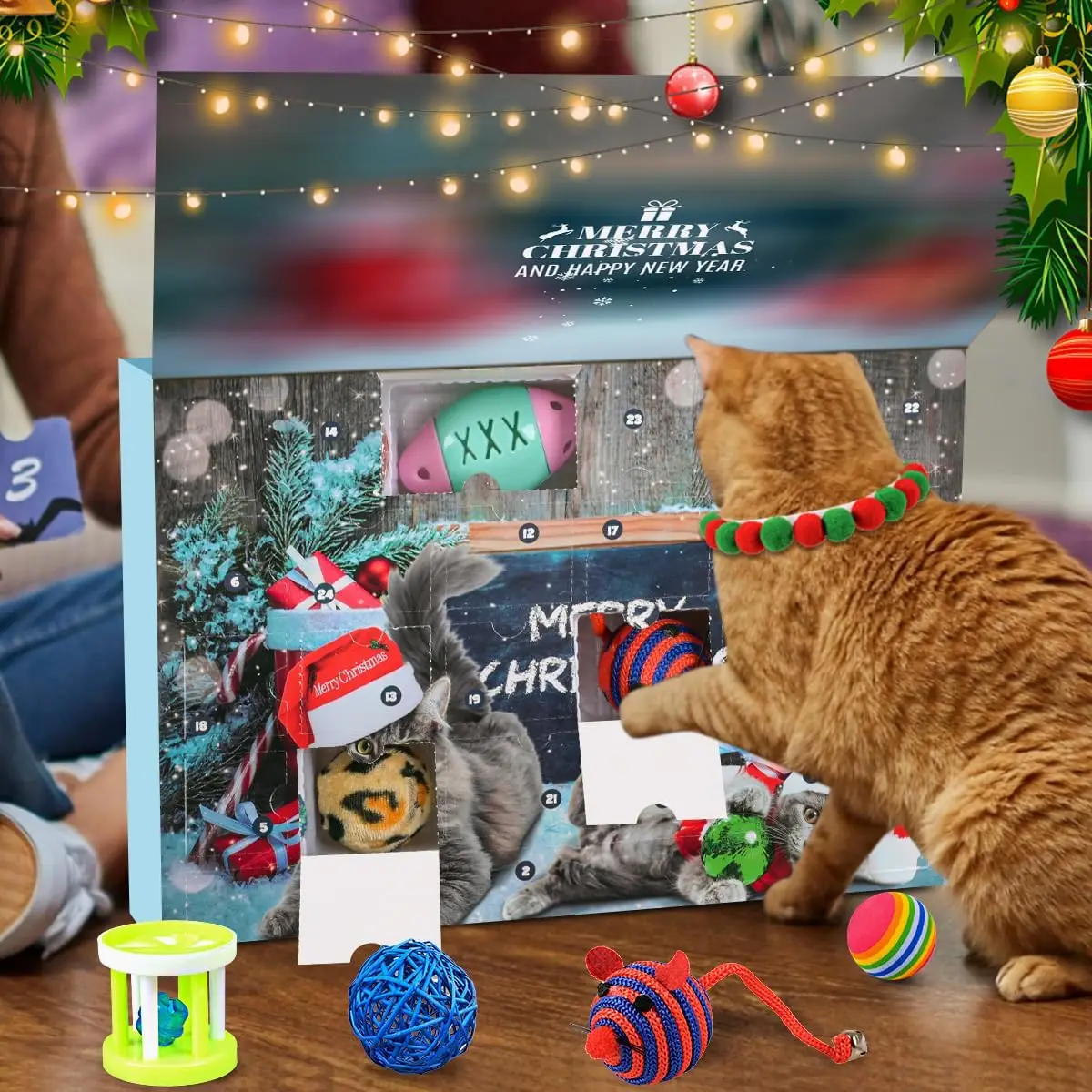 Cat Advent Calendar 2025 Christmas Interactive Toys for Indoor Christmas Gifts Fake Mouse Bell Balls for Cat Lover Gifts - Image 5
