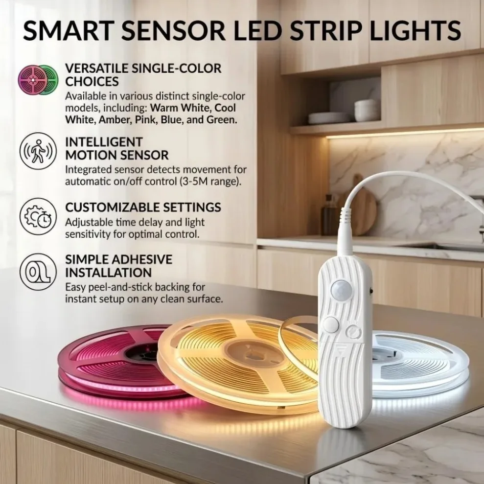 DC5V Motion Sensor COB LED Strip Dual‑Mode Adjustable Smart Induction Night Light for Living Room Bedroom Home Indoor Lighting
