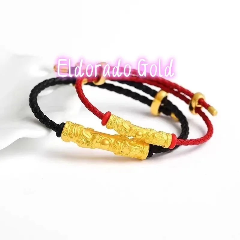 Eldorado Gold   Eldorado 2025 2025Fashionable 18K AU750 Unisex Dragon And Phoenix Bracelet On Curved Tube Leather Rope, Great Gi