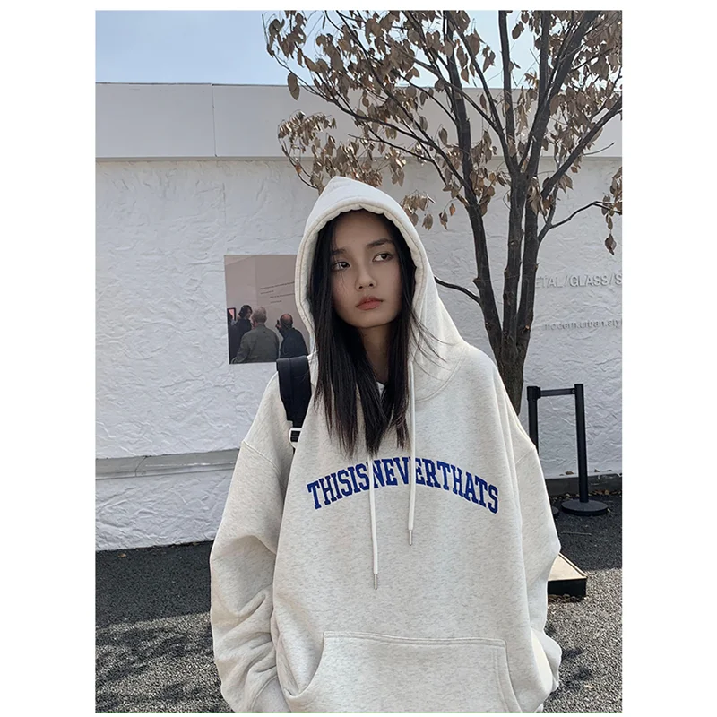 Womens Clothing Vintage Street Sweatshirt Y2K Letter Pullover Hoodie Long Sleeves Casual Warm Oversize Baggy Ladies Tops Autumn