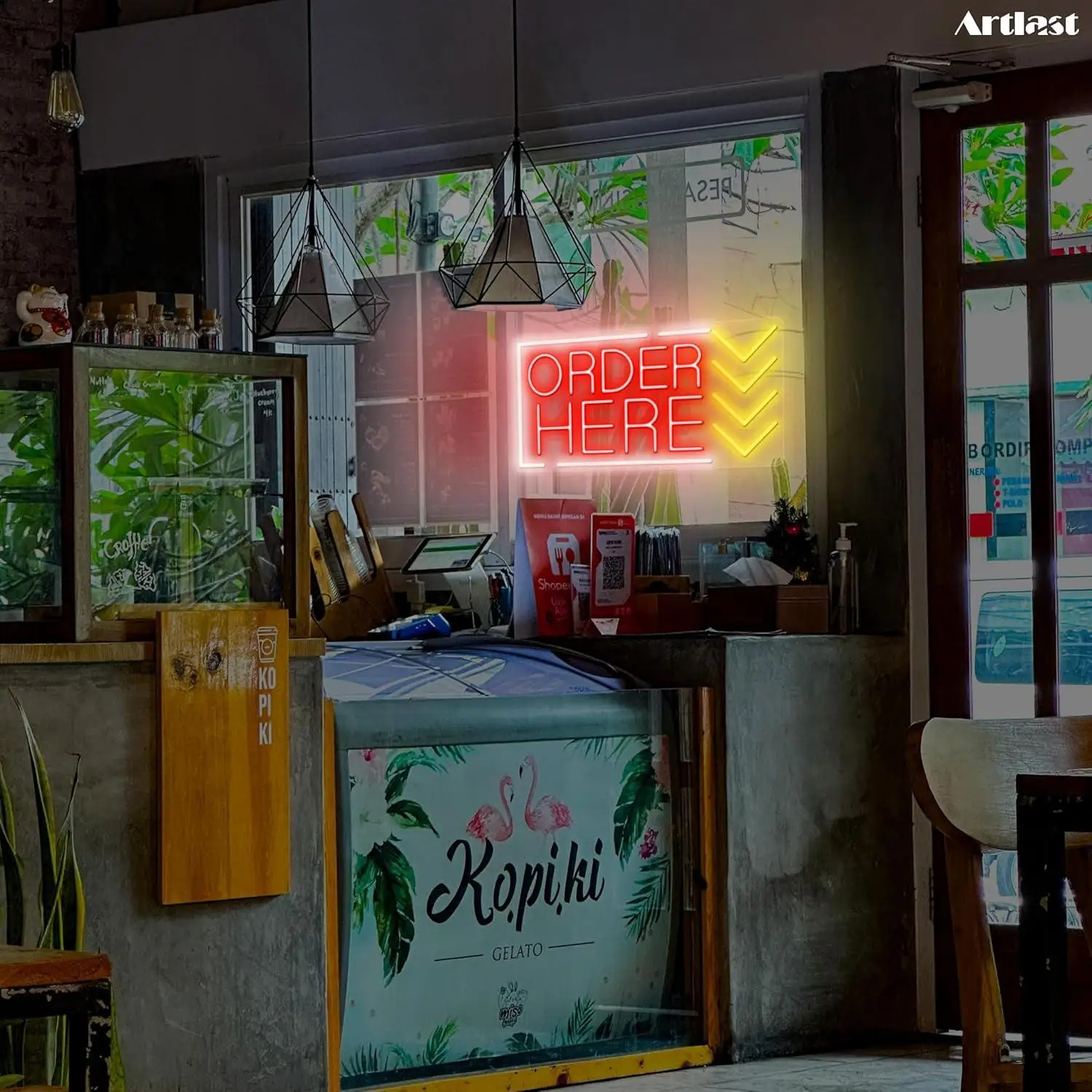 Order Here Neon Sign USB Dimmable LED Light for Store Supermarket Business Bar Shop Commercial Streets Wall Aesthetic Decor view 2