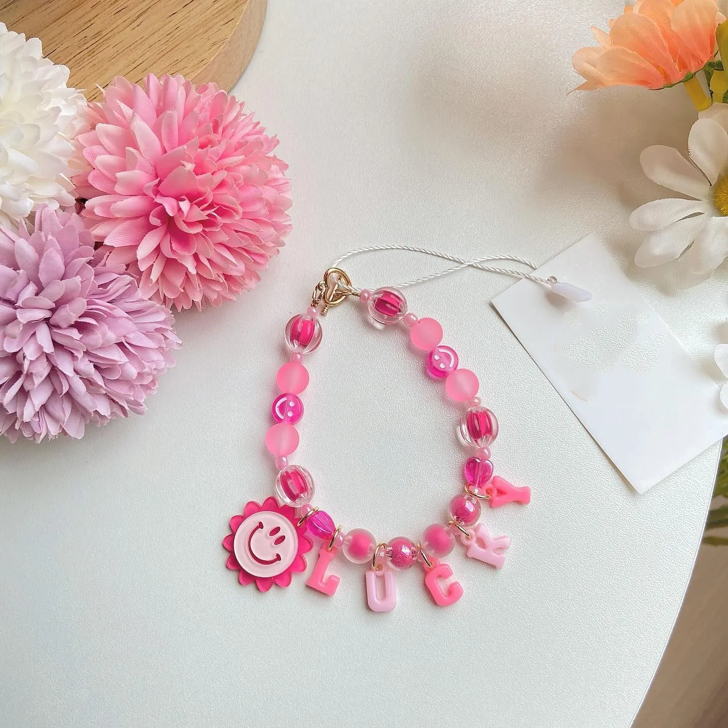 Dogs and Cats Name Necklaces Custom Colorful Beaded Pet Decoration Collars Small Dogs Adjustable Crystal Accessories