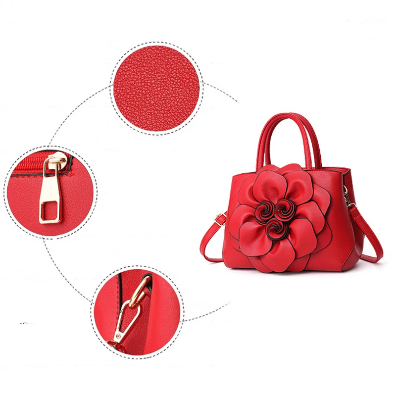 Women Single Shoulder Bag Flowers Appliques PU Leather Fashion Handbags Women\'s Bags Designer Large Capacity Crossbody Packs