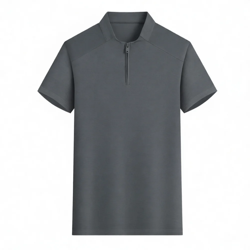 Mens Short Sleeve Polo Shirt Quick Dry Athletic Gym Training Top Half Zipper Breathable Fitness Running Casual Sport