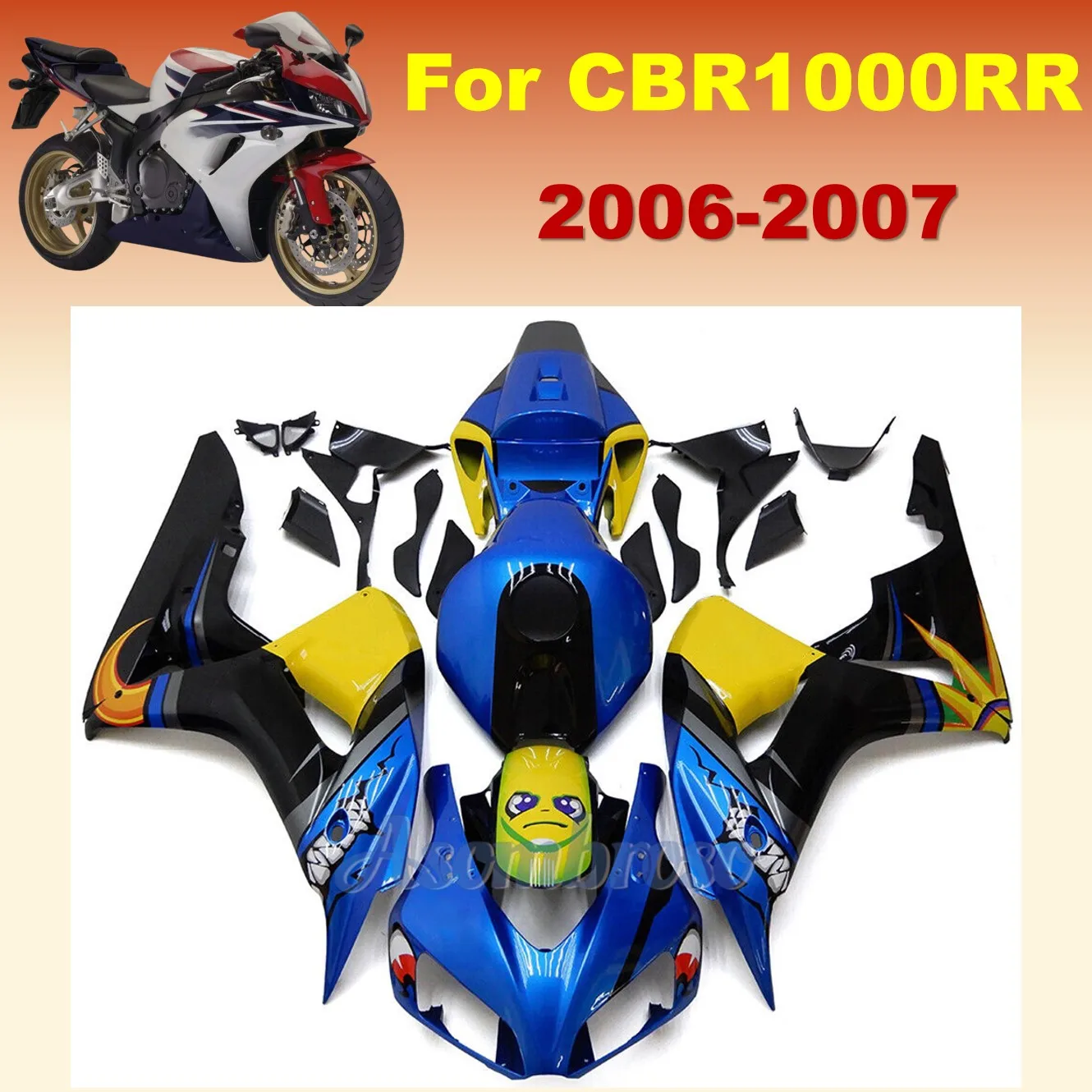 Cool style ABS Fairings Kit Fit For Honda CBR1000RR 2006 2007 CBR1000 RR 06 07 CBR 1000RR Shark Yellow Blue Bodywork  ﻿set