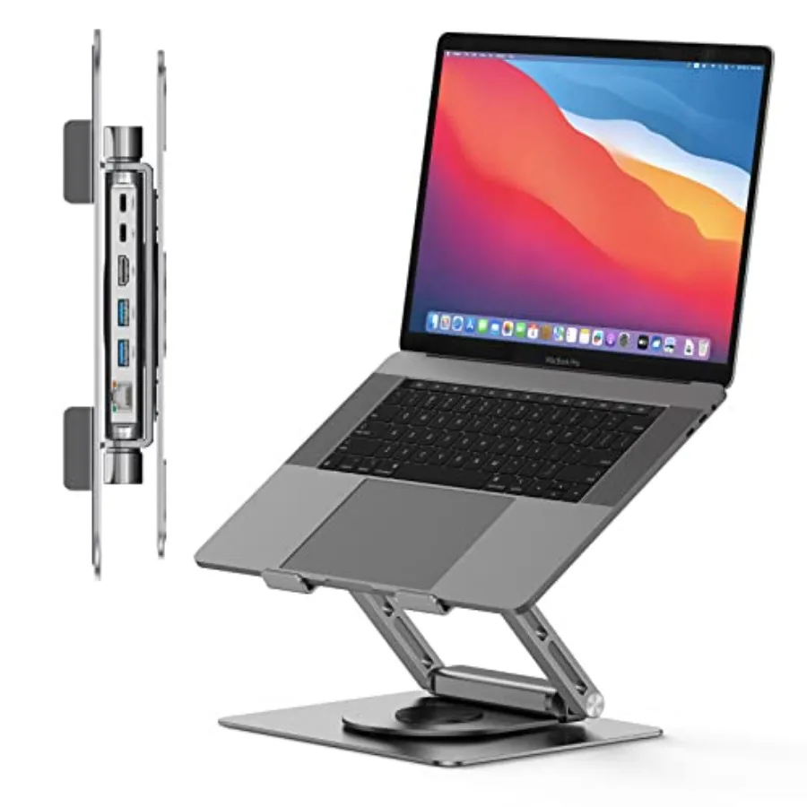 

Desk docking station stand for MacBook Pro/Air Dell HP Surface Lenovo: aluminum grey 360 rotating base 4K HDMI USB 3.0 RJ45 PD