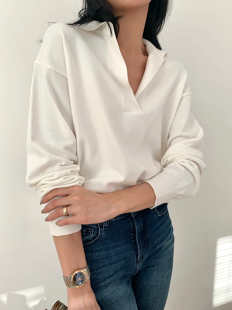 

Autumn Winter New Sle Women's Ne Knitted Loose Long Sve Pure Color Base irt Comfortable Casual Faion Design