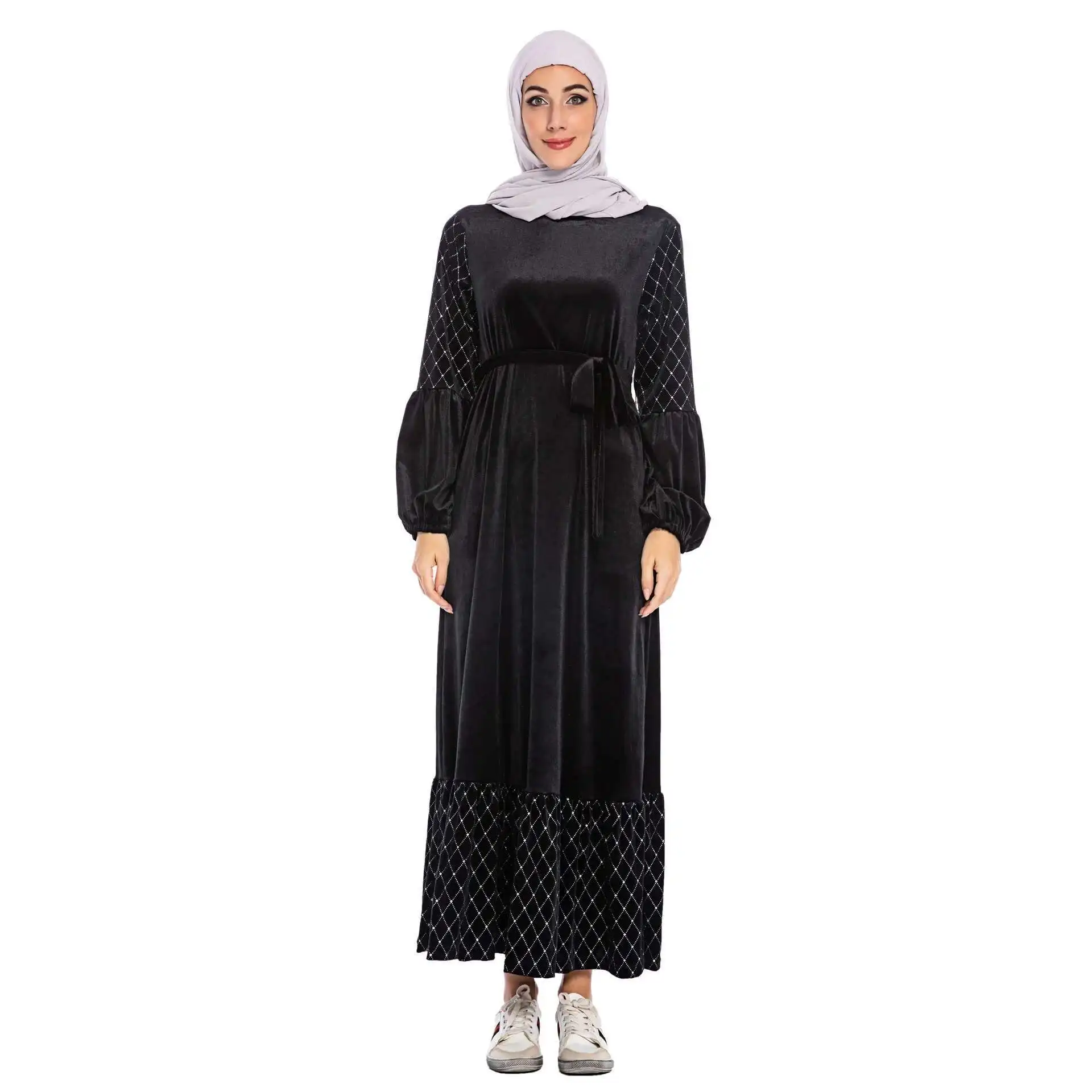 

Autumn and Winter New Thickened Golden Velvet Long Sleeve Round Neck Bronzing Big Swing Casual Dress for Women 6199 Elegant