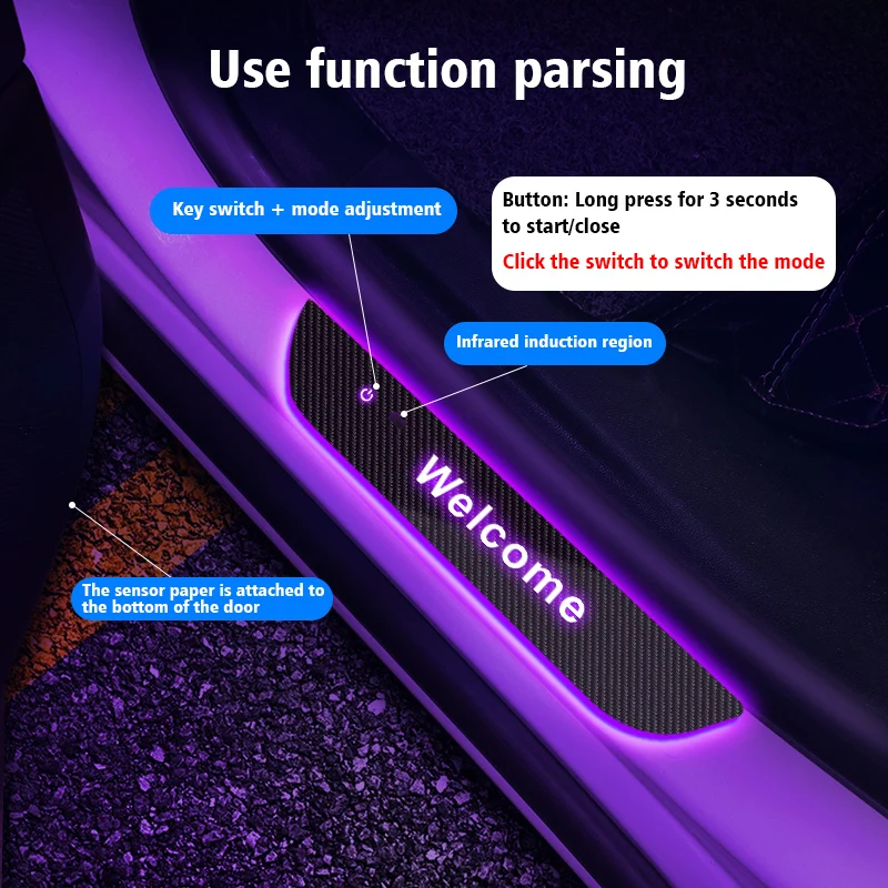 Carbon fiber For Hyundai N Line I30 Sonata Elantra Tucson Customized Car Welcome Door illuminated Sill Light Logo LED Pedal Lamp