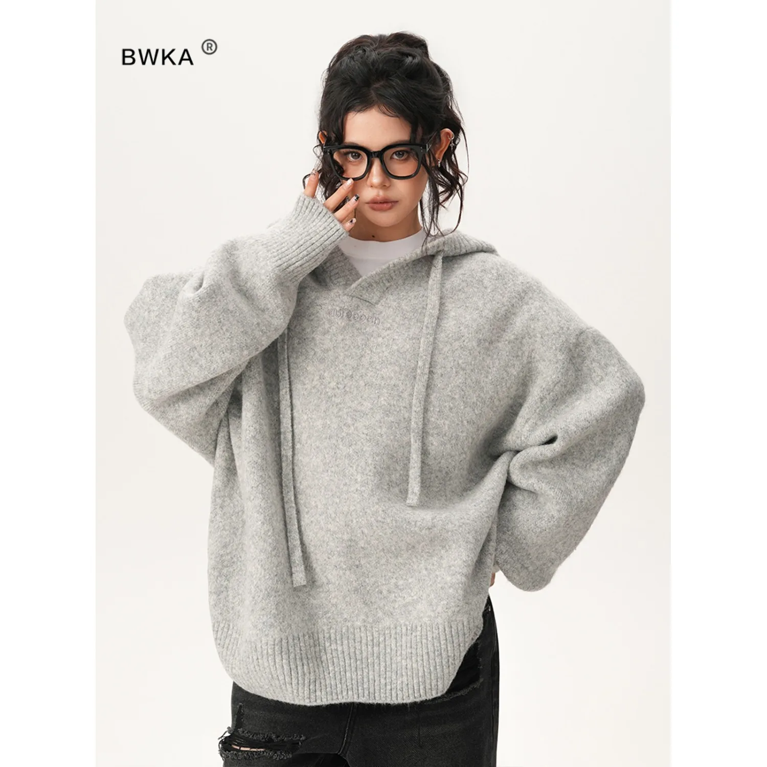 

Unisex Knitting Hoodies 2025 Autumn New Streetwear Hooded Knit Jacket Heather Gray Unisex Couples Lazy Style Versatile Sweater