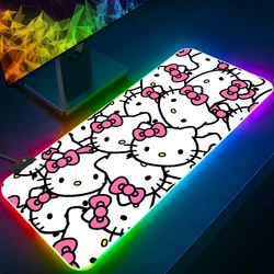 Sanrio Karikatür Sevimli Hello Kitty RGB Pc Gamer Klavye Mouse Pad Mousepad LED Parlayan Fare Altlıkları Kauçuk Oyun Bilgisayarı Mousepad