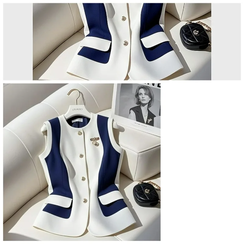 Small Fragrant Wind Clip  Explosive Outside The Flow of Unique Super Beautiful Temperament Blue and White Contrast Vest Spring