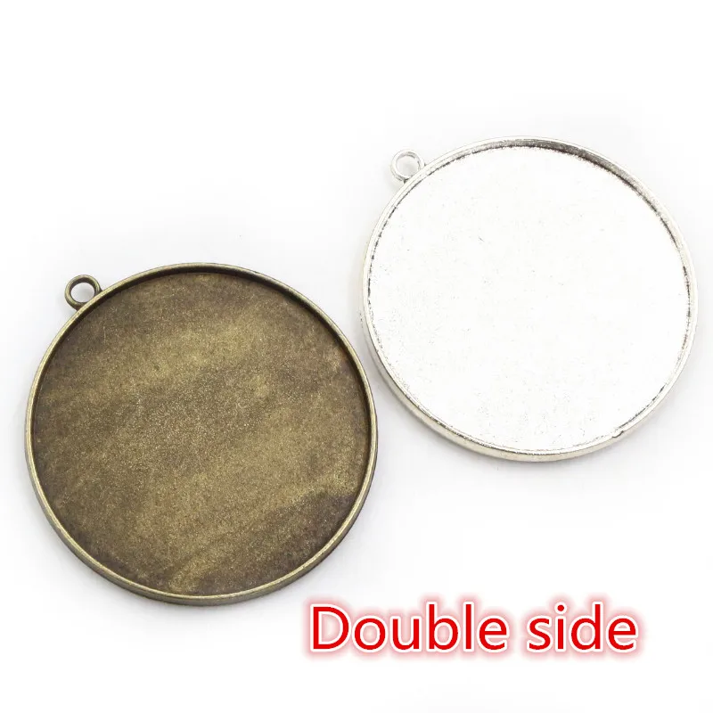 5pcs 40mm Inner Size Double Side Cabochon Base Setting Charms Pendant Bronze Antique Silver Color DIY Jewelry Making Findings