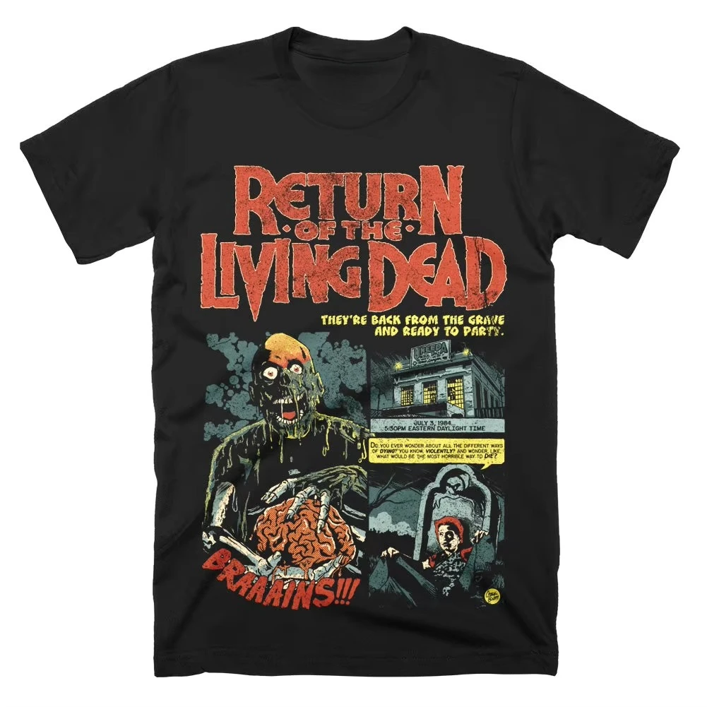 Camiseta de verano para hombre con estampado gráfico retro de zombis de culto de terror, estilo urbano holgado, inspirada en el regreso de los muertos vivientes, camiseta de terror de los años 80