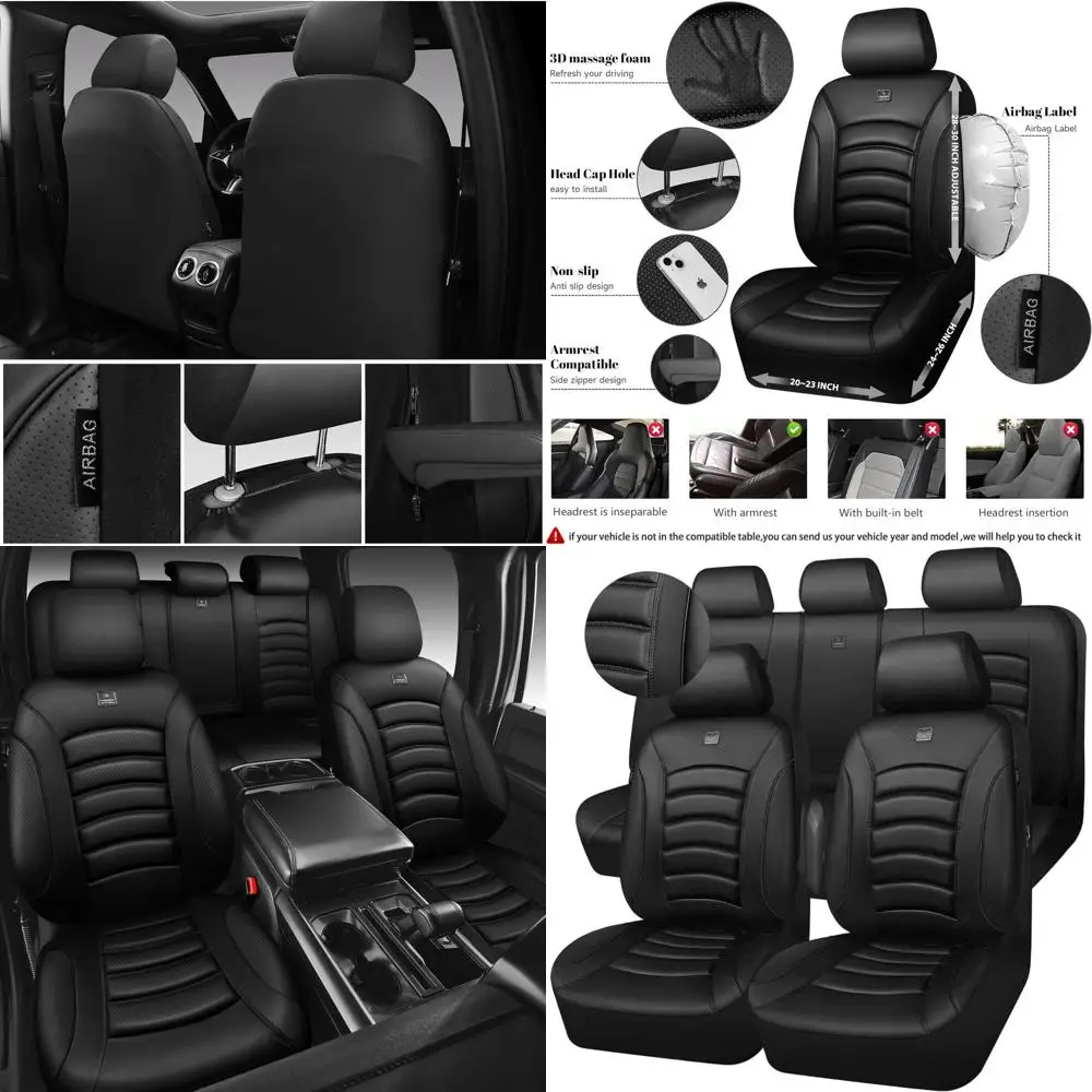 

Universal Waterproof PU Leather Car Seat Covers, Full Set for Sedans, SUVs, and Trucks, Compatible with Airbags, Black Nappa Sty