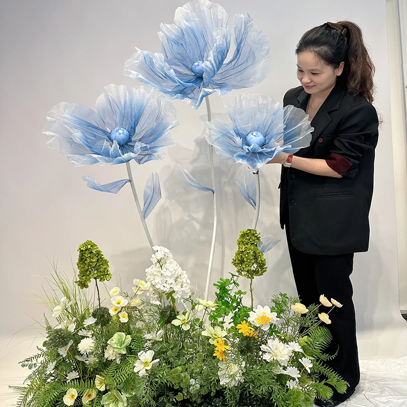 

Large Silk Wedding Decoration Flower Giant Artificial Poppy Flower With Flexible Stem and Stand for Home Décor Party Venue Setup