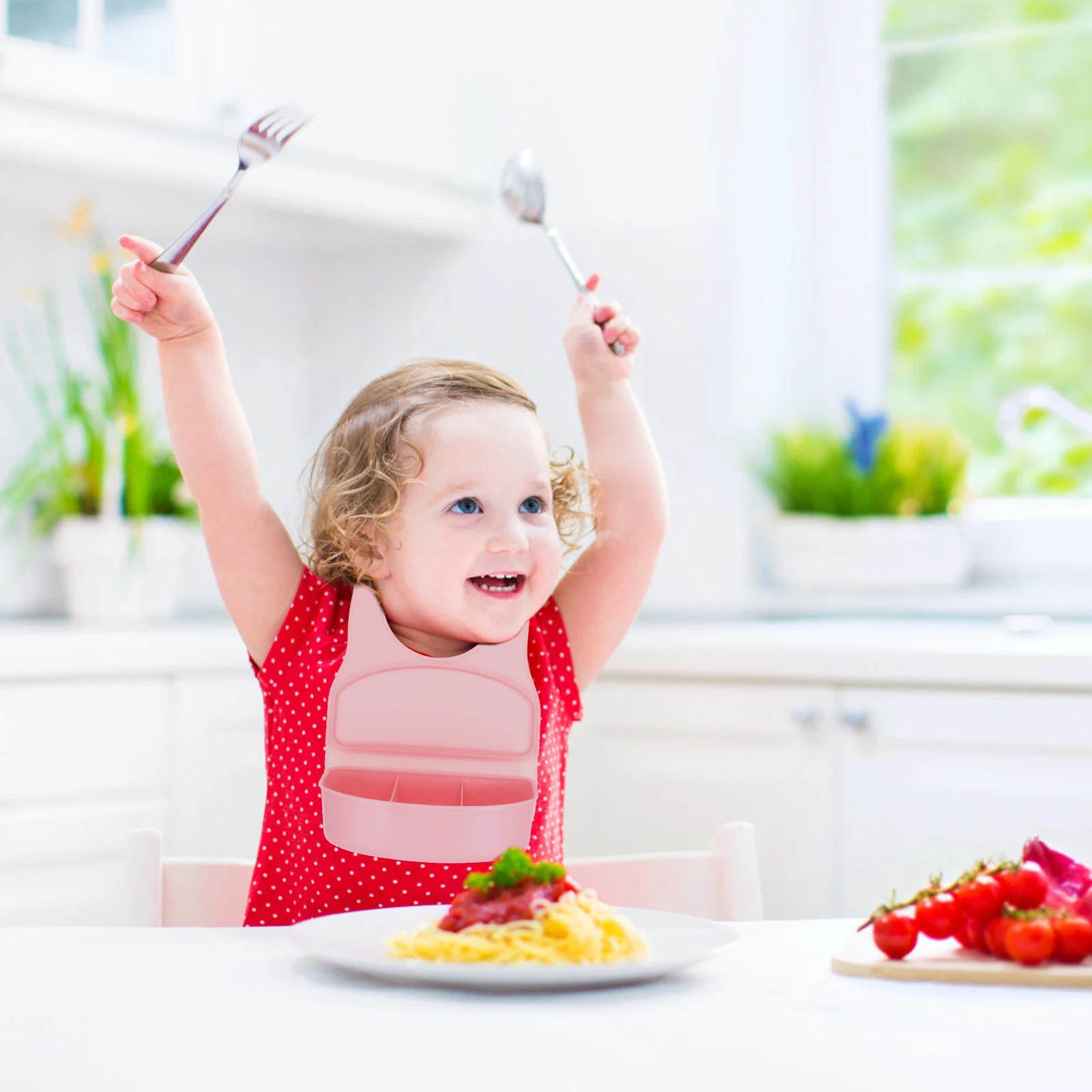 

Silicone Baby Bib Kids Feeding Waterproof Drool Catcher Large Caliber 3D Pocket Toddler Meal Time Happy Non Deform microwave