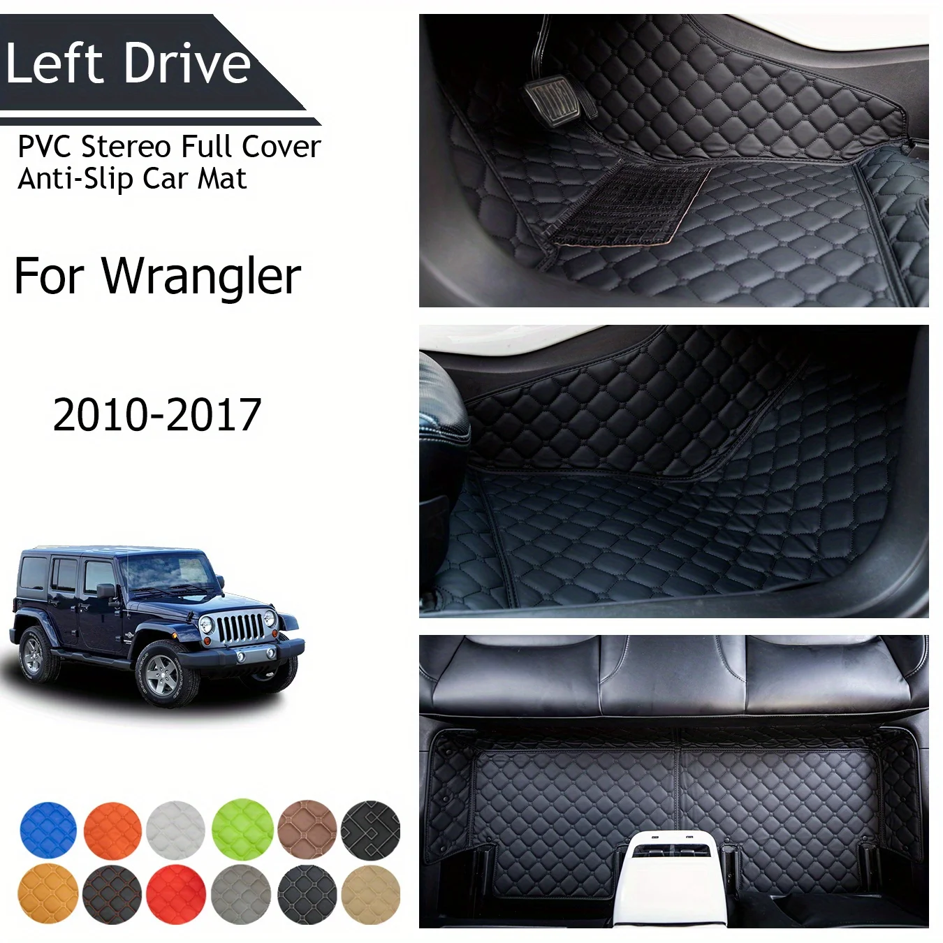 TEGART 【LHD】For Jeep For Wrangler 2010-2017 Three Layer PVC Stereo Full Cover Anti-Slip Car Mat Car Floor Mats Car Accessories