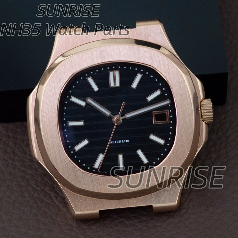 

41mm Rose Gold Men Watch Case Bracelet Band Parts 316L Stainless Steel For Seiko NH35 NH36 NH38 Movement 30.5mm Dial Nautilus