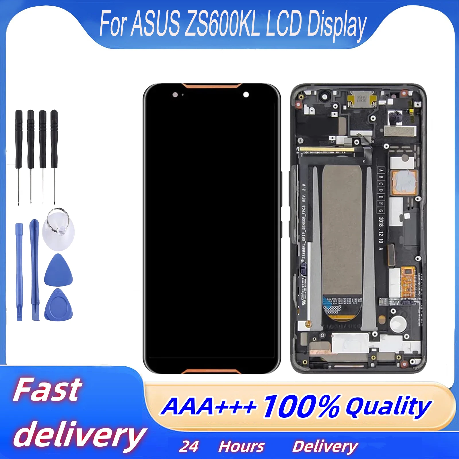 ЖК-экран AMOLED для ASUS ROG Phone LCD ZS600KL Z01QD, сенсорный экран с дигитайзером в сборе с черной рамкой 6,59 дюйма