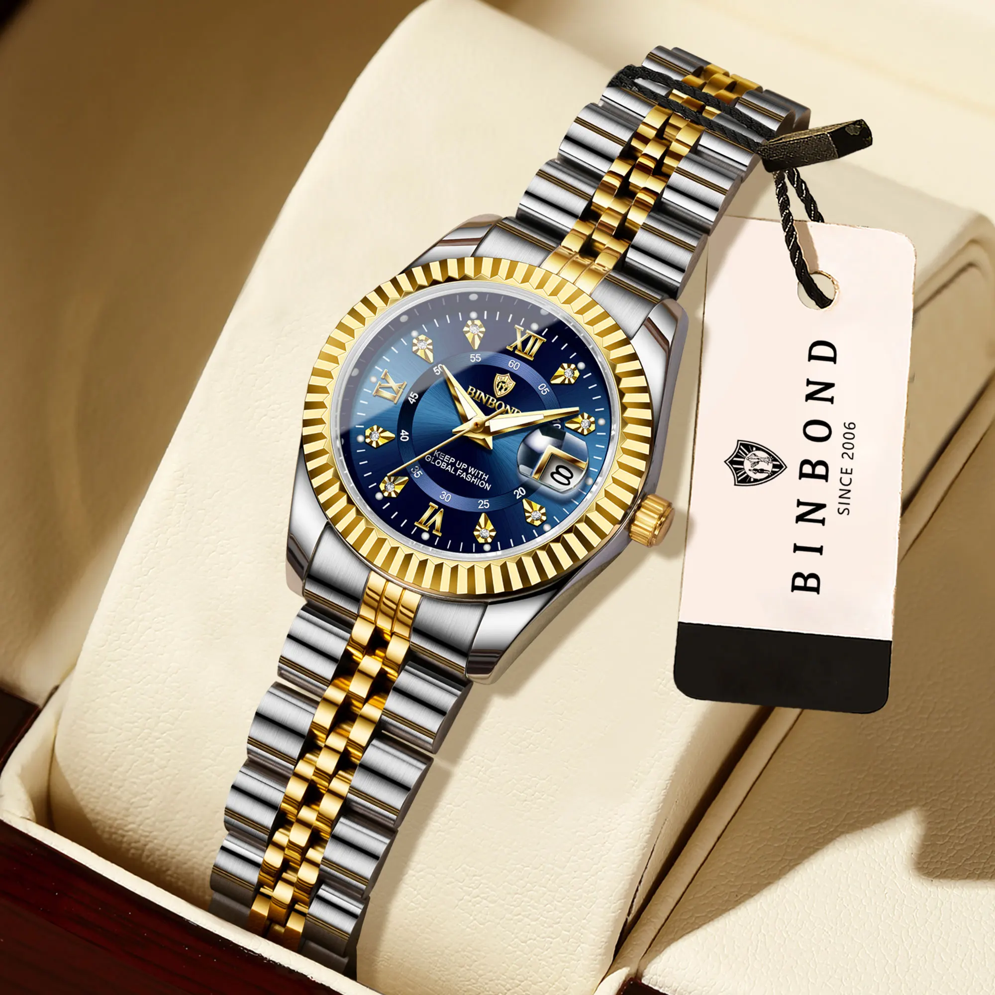 BINBOND Quartz Watches For Women Luminous Waterproof Stainless Steel Ladies Watch Montre Femme Luxe De Marque Reloj With Box