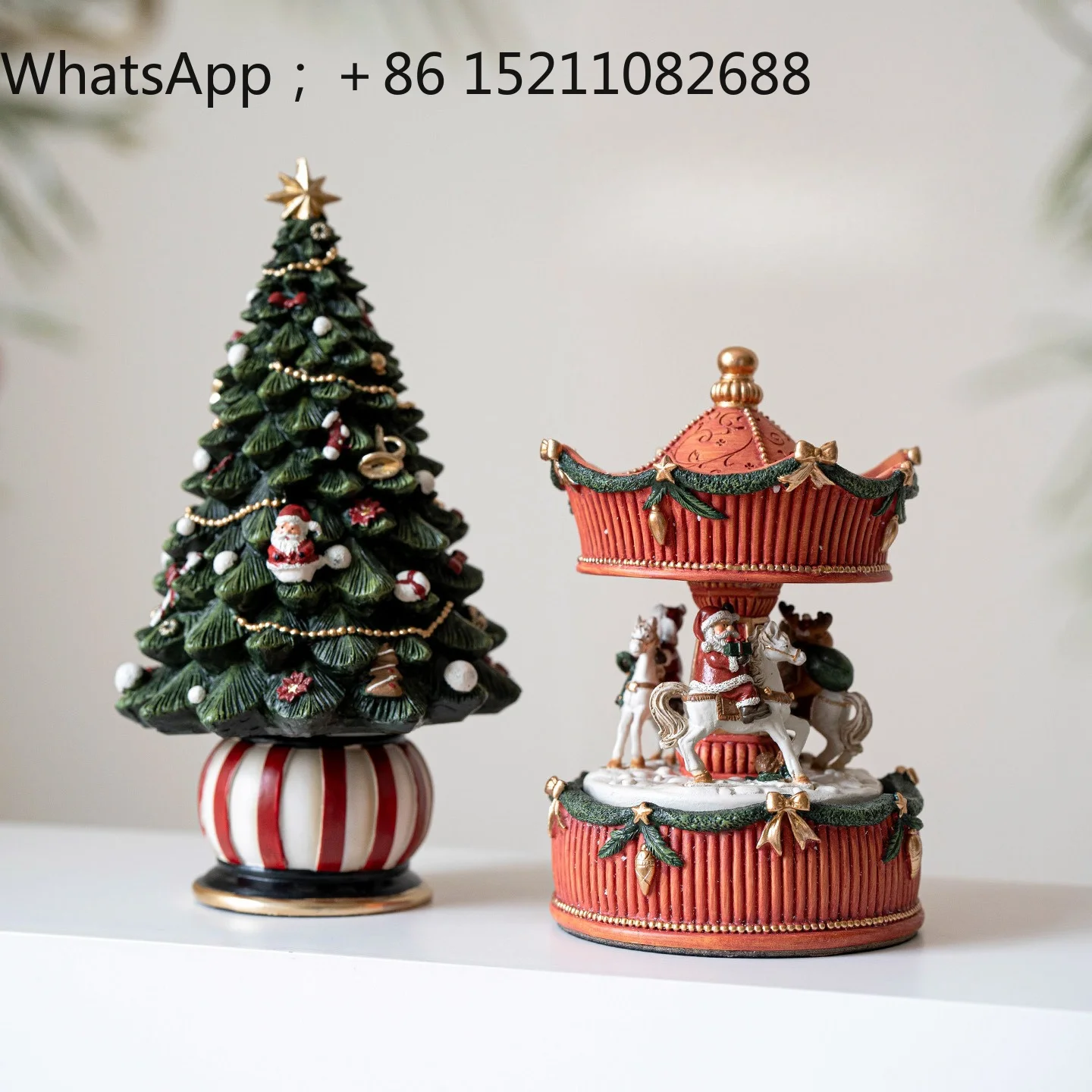 SCY resin bow Santa tabletop small ornament Christmas tree carousel music box gift