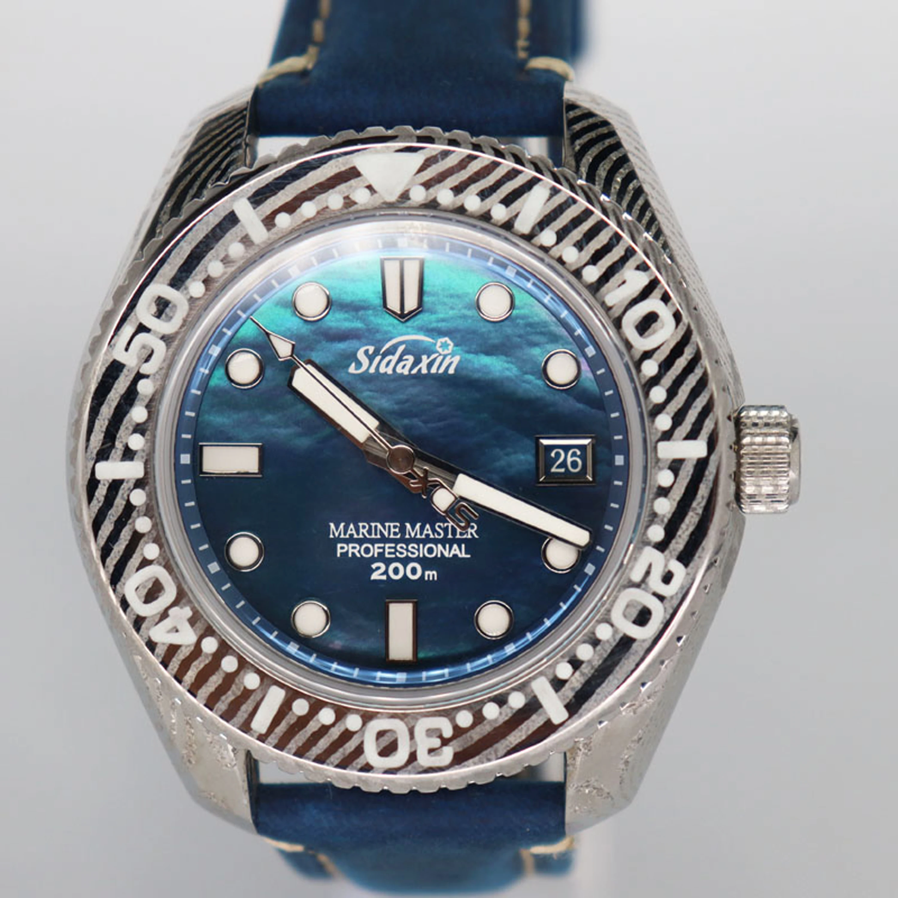 SIDAXIN Customization  Automatic mechanical Damascus watch with sapphire Crystal MOP/Meteorite dial