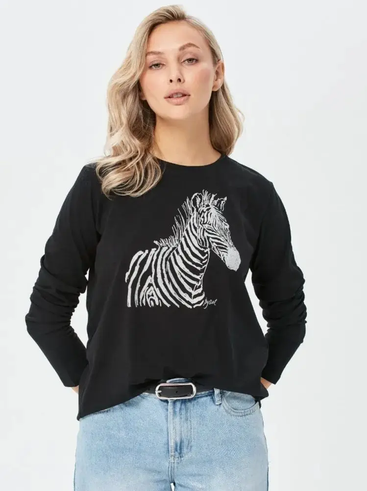 قمصان قطنية نقية طويلة الأكمام متعة زيبرا مطبوعة سوداء رقيقة بلوزات النساء الشارع الشهير تصميم القمم العصرية الخريف المرأة أنيقة #1